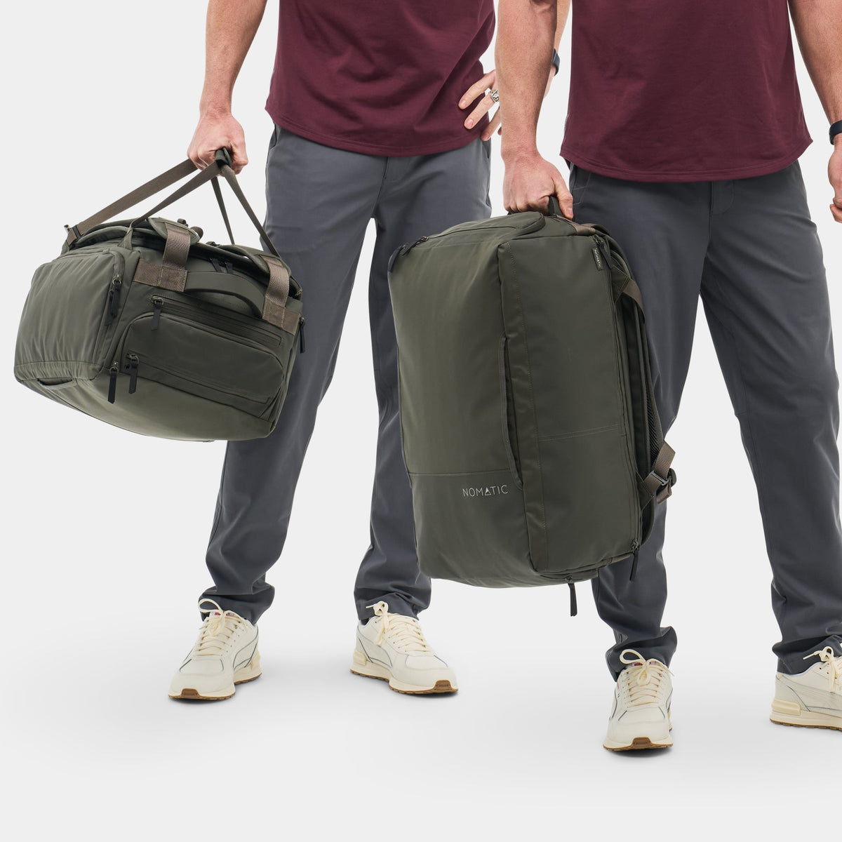 NOMATIC Travel Bag 40L in olive, convertible carry modes
