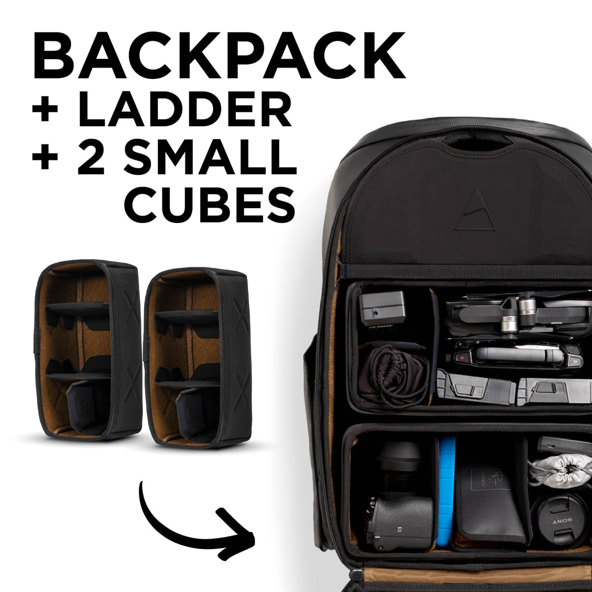 McKinnon Camera Pack 25L Backpack, Ladder, and Two Small Cube