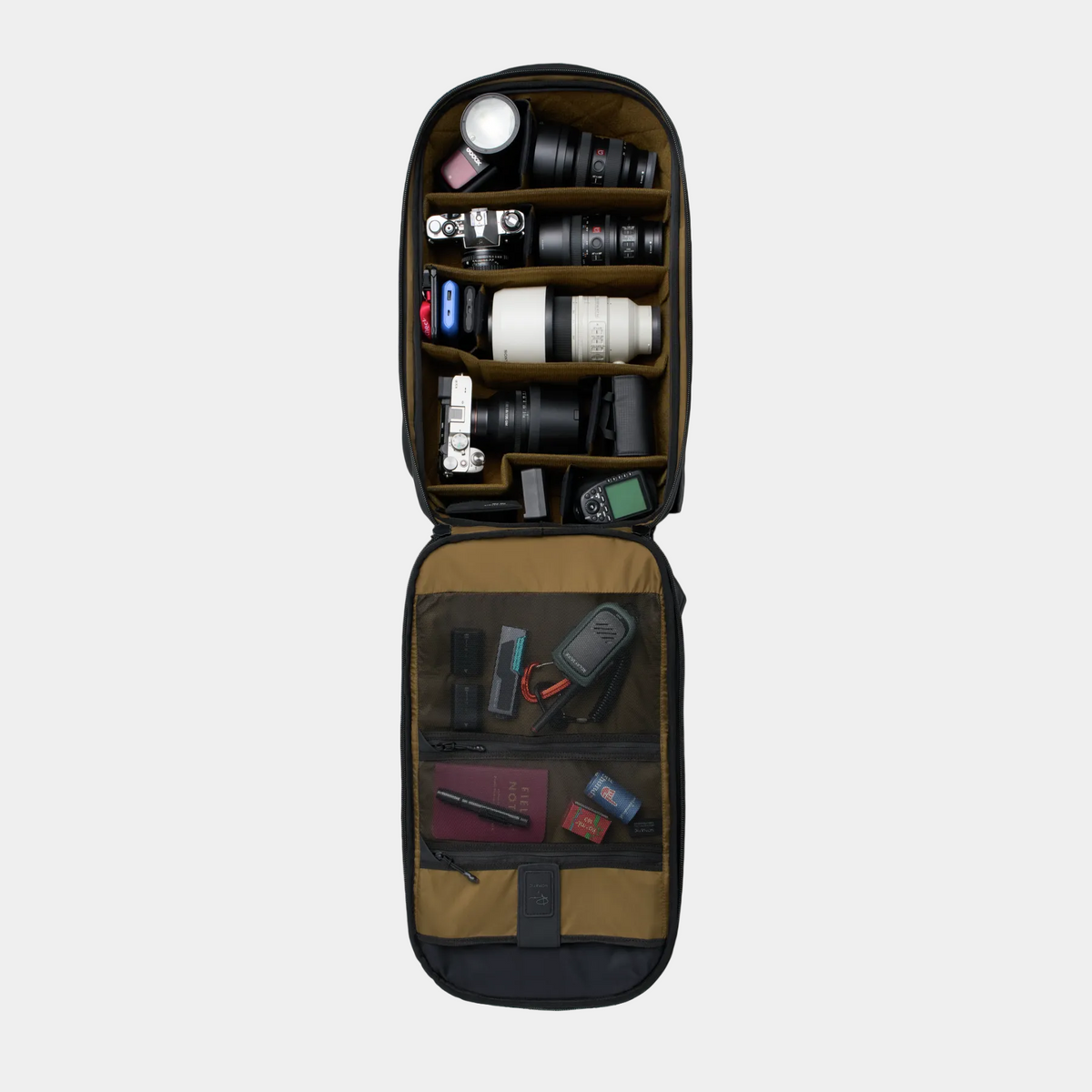 Black NOMATIC McKinnon Camera Pack 35L backpack, side view