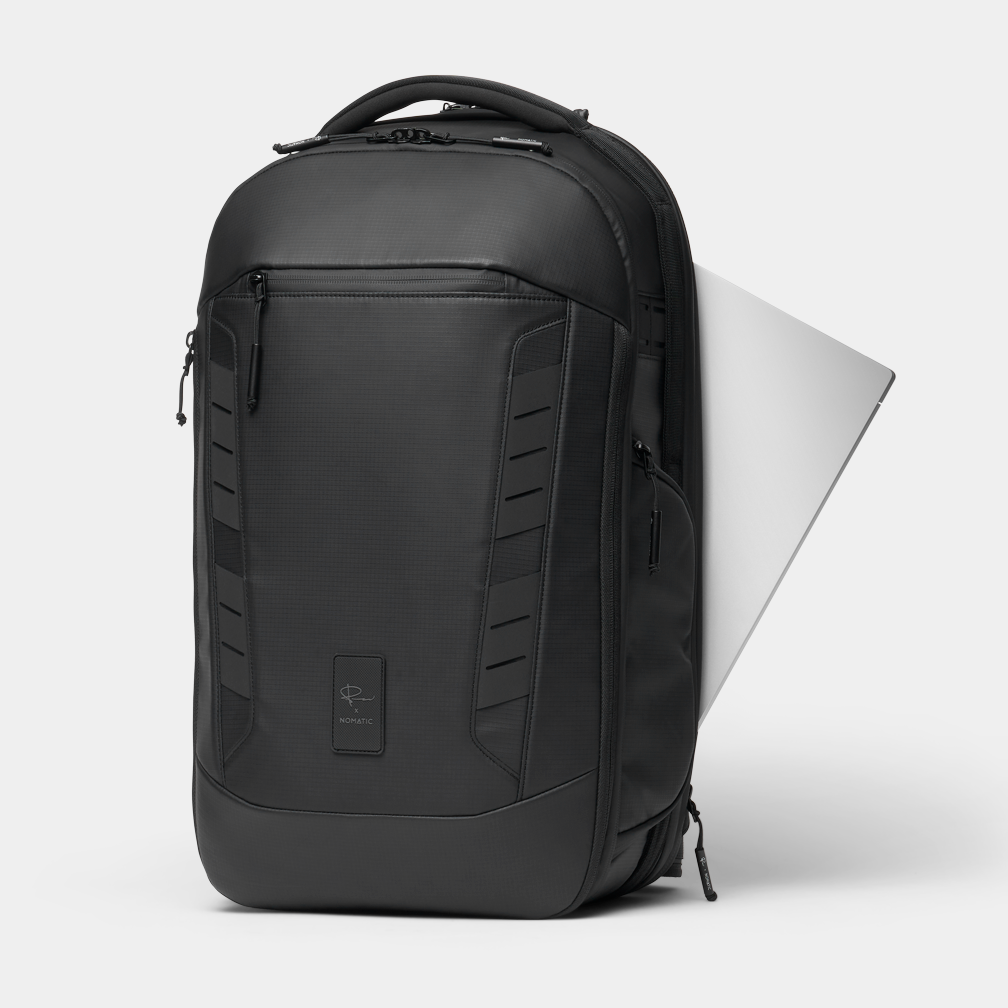 Black NOMATIC McKinnon Camera Pack 35L V2 backpack, angled front view