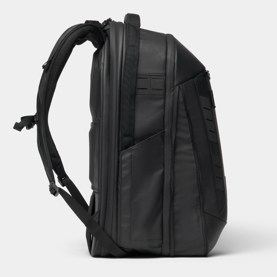 Black NOMATIC McKinnon Camera Pack 35L V2 backpack, side pocket detail