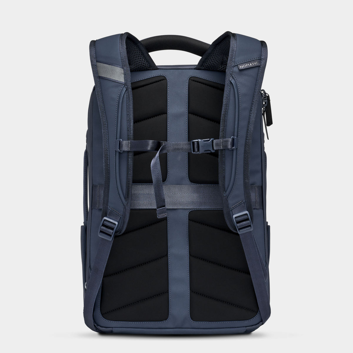 Nomatic Travel Pack 14L navy rear view showing shoulder straps