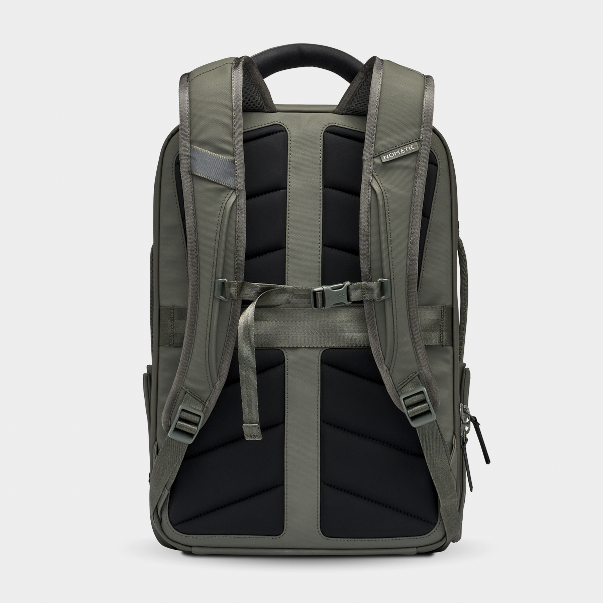 Nomatic Travel Pack 14L olive rear view showing padded straps