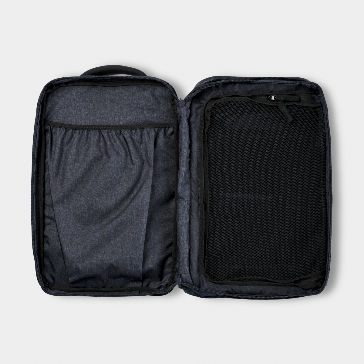 Nomatic Travel Pack 20L navy expanded showing clamshell packing opening#color_navy