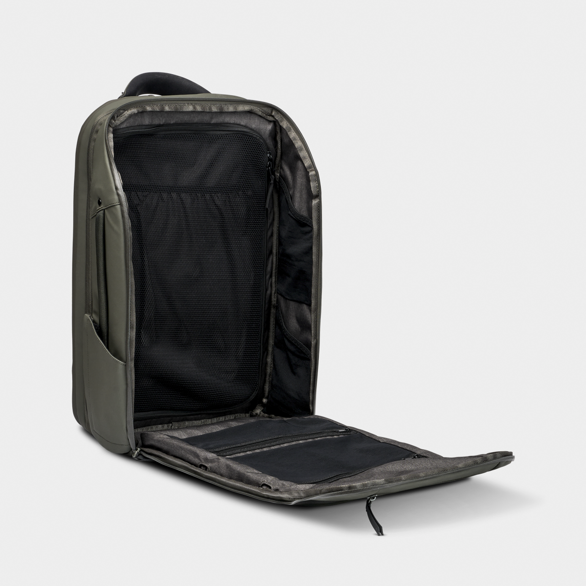 Nomatic Travel Pack 20L olive open interior showing 22-pocket layout#color_olive