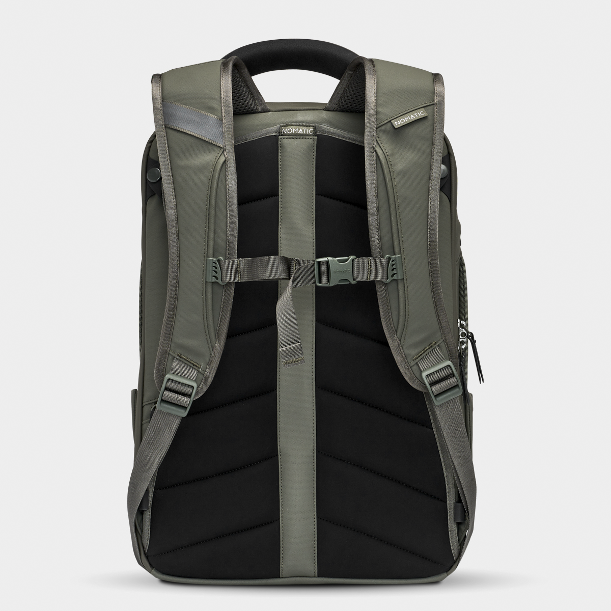 Nomatic Travel Pack 20L olive rear view showing luggage handle pass-through#color_olive